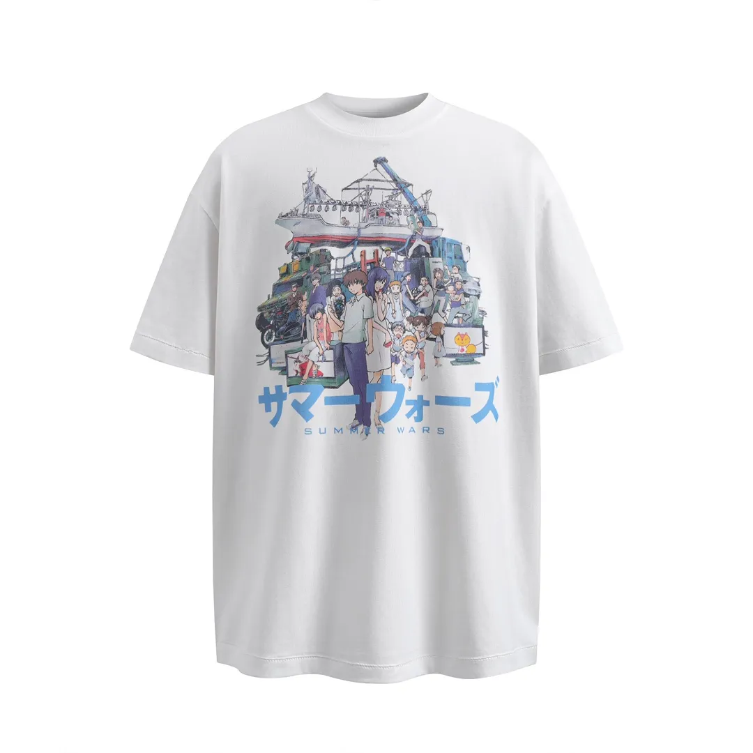 S539# P130 Saint Michael x Summer Wars x GEEKS RULE Summer Wars short-sleeved T-shirt color: white black size: S, M, L, XL